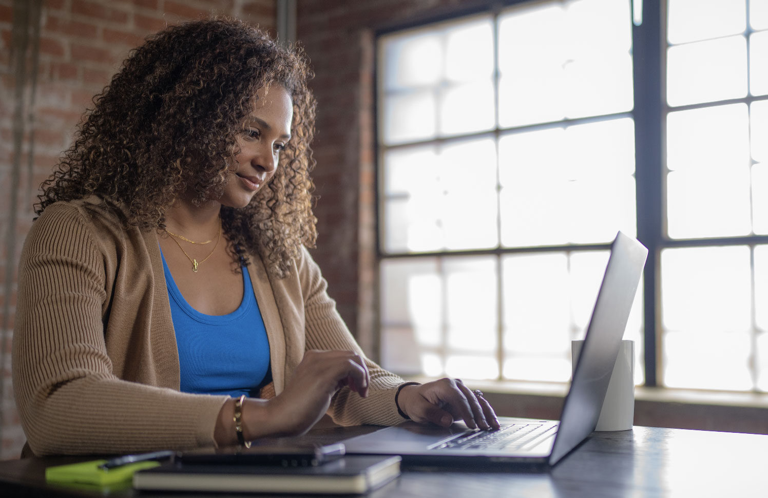 woman looking at her laptop